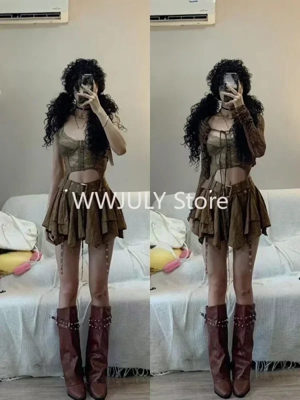 Woman Short Cardigan Slim Vest  Girl High Waist Skirt Hot Girls Korean Style Suit - Image 6