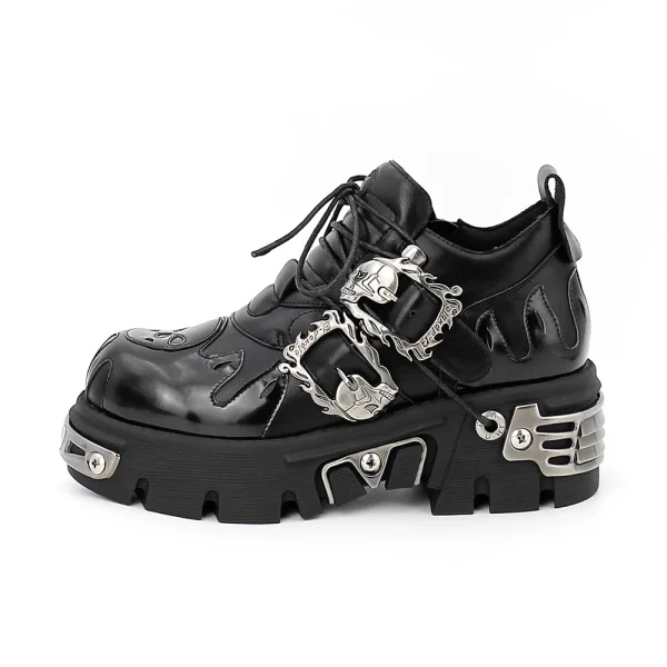 Men and Women Vintage Rock Couple Shoes 2024 New Dark Punk Leather Retro Boots - Image 2