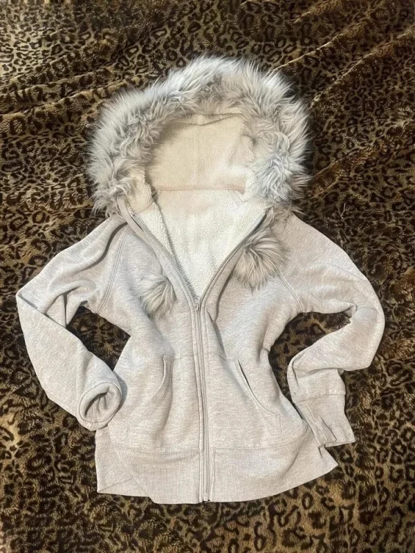 Sweatshirts Coat Women's Clothing Furry Hooded Zip Up - Image 2