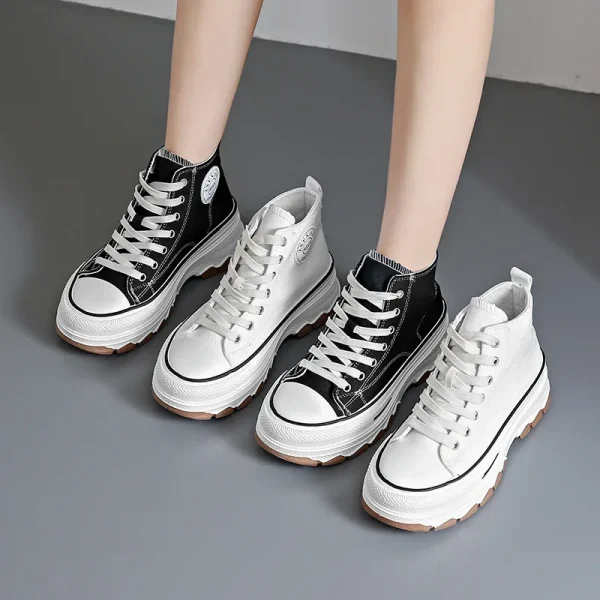 Women High Top Sneakers Lace-Up Casual Plarform Height Canvas Non-slip Wear - Image 8