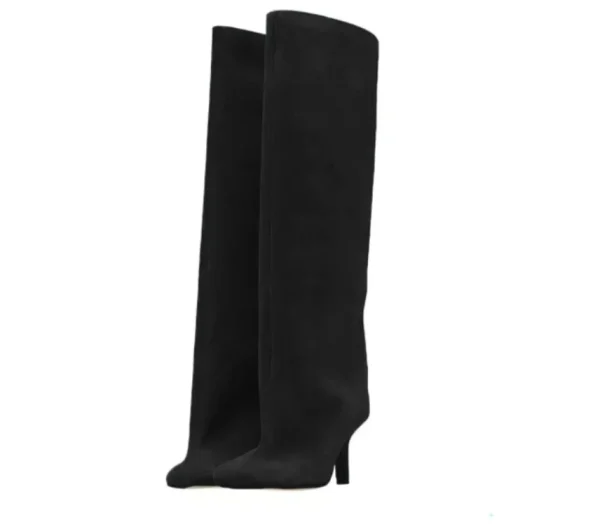 Low Heel Mid Leg Knee High Women's Boots, Fashionable Runway Square Toe Sleeve Large Boots - Image 2