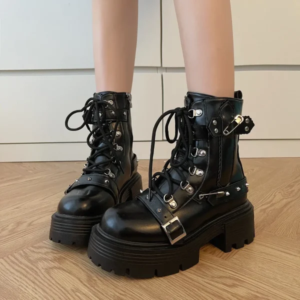 Women's Rivet Chain Design Short Boots Gothic Shoes Street Fashion Lady Rock Boots - Image 6