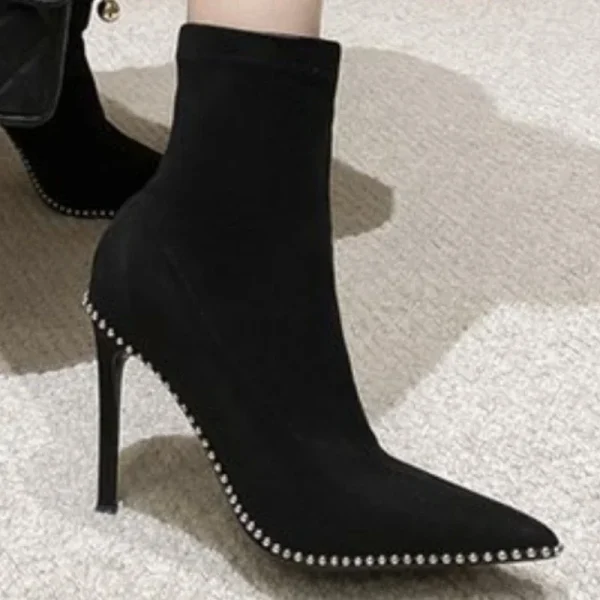 High Heels New Satin Pointed Toe Short Boots Women Thin Heel Stretch Sock Boots Female Shoes - Image 8