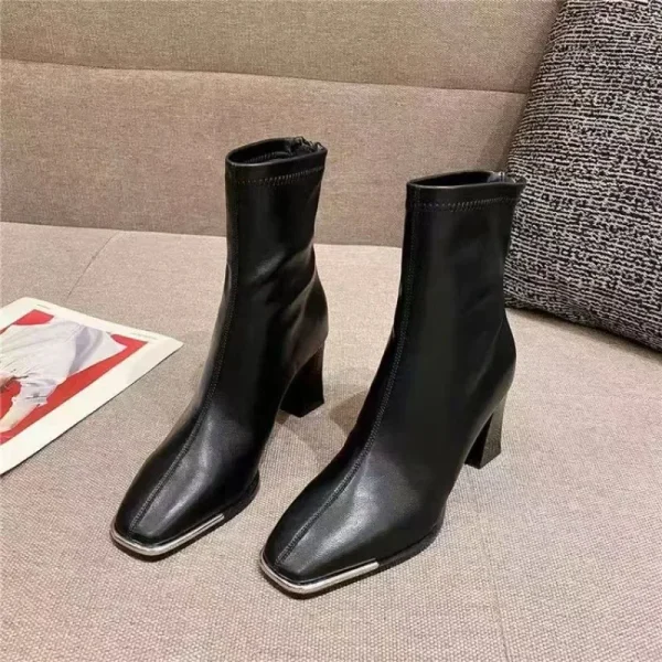 Women Ankle Boots Fashion Elegant Back Zippers Shoes Vintage Square Heels - Image 5