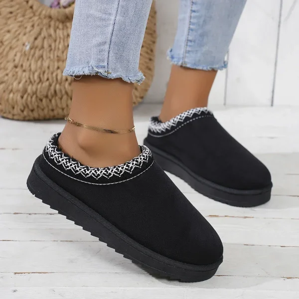 Snow Boots Women Winter New Cashmere Warm Thick Soles Without Heel-covered Hair Half Slipper - Image 9