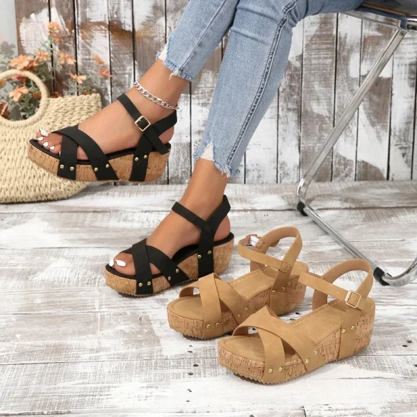 Platform Wedge Sandals Fashion Roman Buckle Peep Toe Heels Women's Shoes 2024 Summer Trend - Image 8