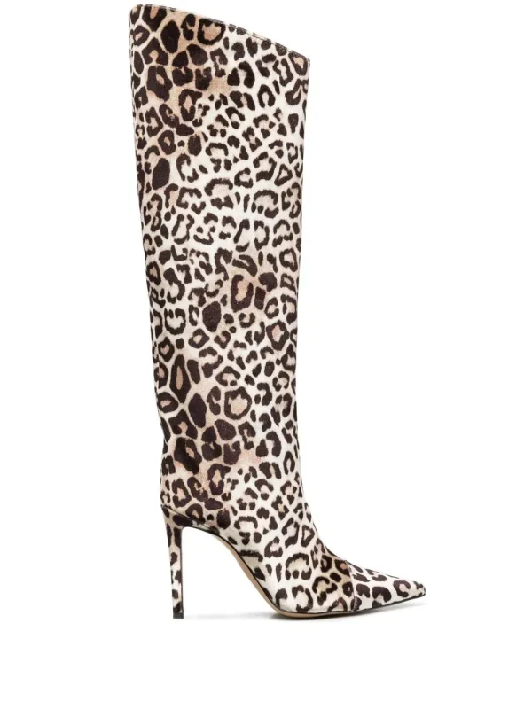 Women's Boots Patent Leather High Heel Boots Leopard Print Knee Boots - Image 13