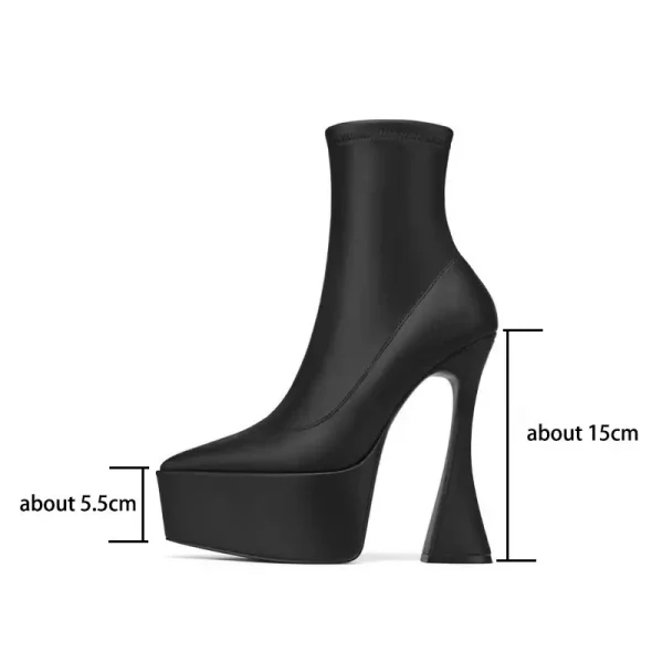 Winter New Thick High-heeled Platform Thick Soled Short Boots Fashion Pointed Elastic Boots - Image 6