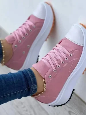 Canvas Shoes Women Sneakers Solid Lace-Up Casual Platform Shoes for Women