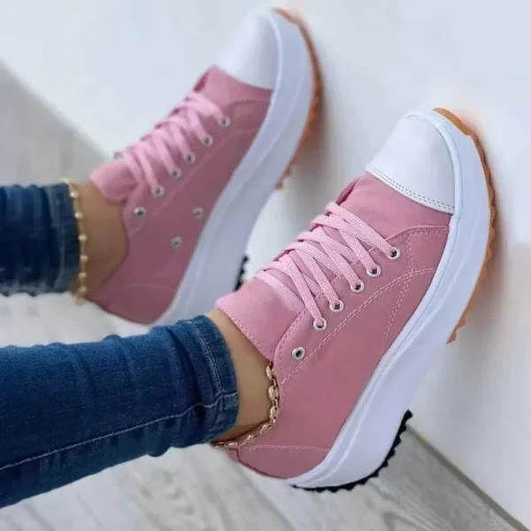 Canvas Shoes Women Sneakers Solid Lace-Up Casual Platform Shoes for Women