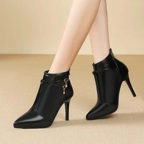 Winter Autumn High Heels Ankle Boots Women Dress Shoes Lace Pointed Toe Boot - Image 9