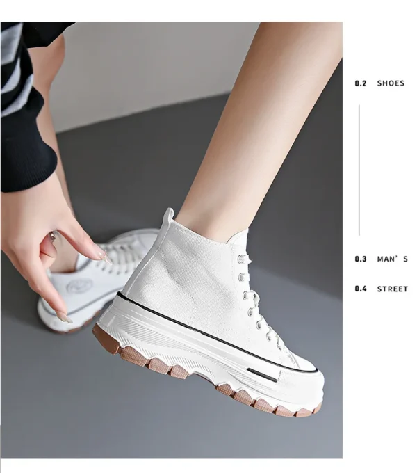 Women High Top Sneakers Lace-Up Casual Platform Height Canvas Non-slip - Image 4