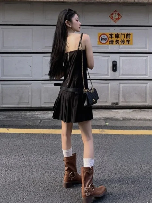 Aesthetic V Neck Black Women Slip Dress Vintage Grunge Slim - Image 5