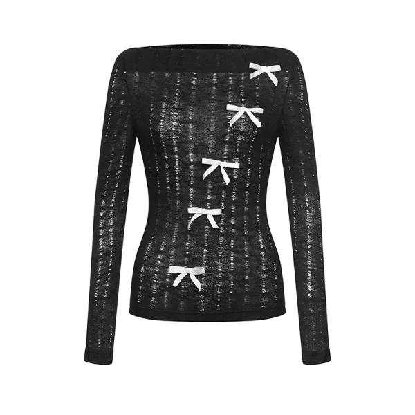 Basic Thin Knitted Tops Casual Long Sleeve Bow Blouse Hot Girls Outwear - Image 6