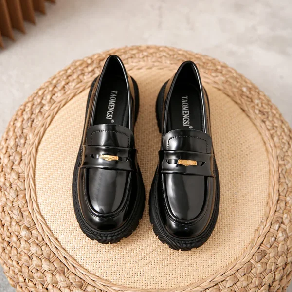 Women Loafers Chunky Genuine Leather Vintage Platform Shoes High Heels Ladies - Image 2