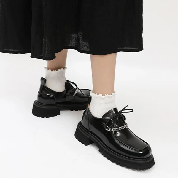 Women Platform Shoes Spring New Black Thick-soled Ladies Sneakers Genuine Leather - Image 4