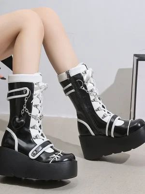 Women’s Mid-Calf Boots Fashion Chain Punk Boots Autumn 8CM High Heels