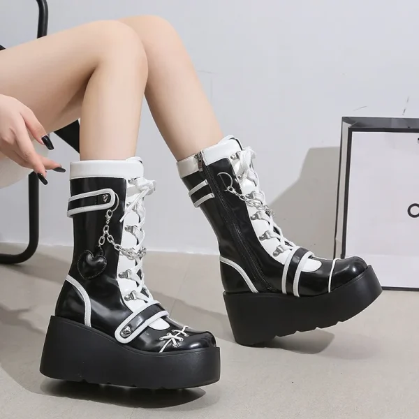 Women's Mid-Calf Boots Fashion Chain Punk Boots Autumn 8CM High Heels