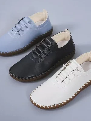 Sneakers Women Shoes Platform Loafers Lace Up Leather Flats 2025 Trend Spring Casual Mom Shoe