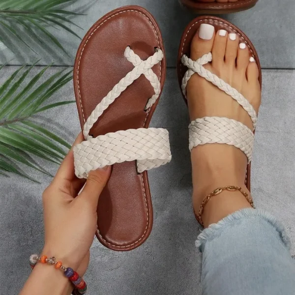 Women's braided detail slipper sandals for beach casual faux leather lace-up - Image 2