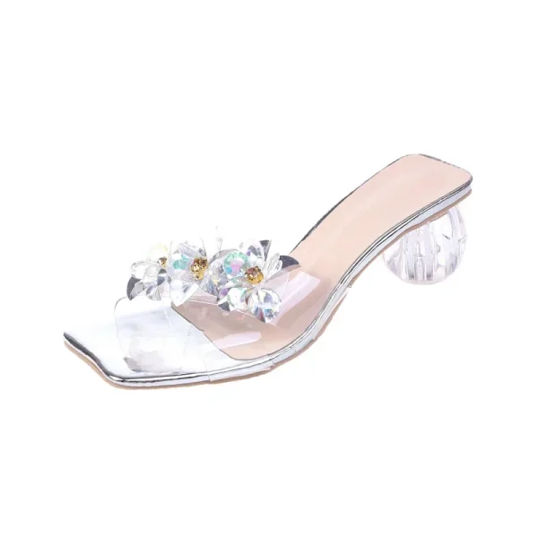 Summer Round Head Open Toe Fashion Transparent Sexy Flower Women's Slippers - Image 5