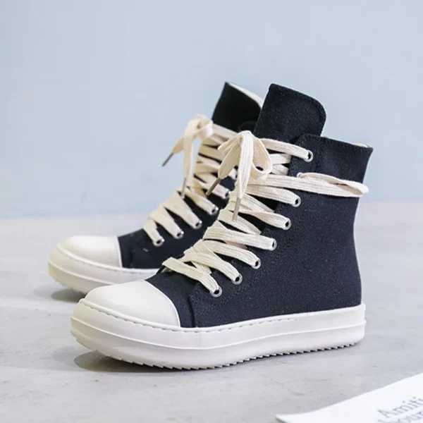 Men's Shoes Thick Shoelace Fashion High Top Platform Black Leather Casual Women's - Image 10