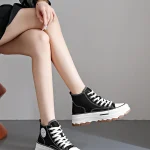 Women High Top Sneakers Lace-Up Casual Platform Height Canvas Non-slip - Image 2