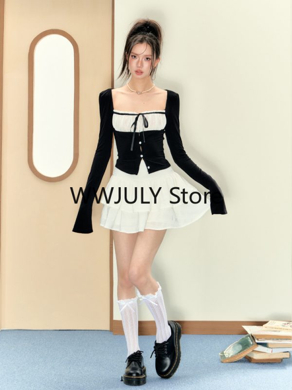 Mini Skirt Preppy Style Party Sweet 2 Piece Set Skirt Woman Chic - Image 8