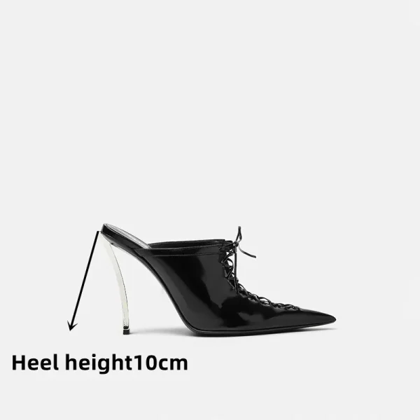 Women's Pointed Sandals Fashion Metal Slim High Heel Lace-up Slippers Sexy Fashion - Image 9