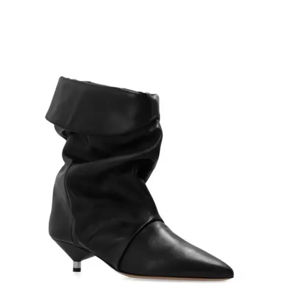 Women's Thin Heel Short Boots Fashion Pointed Wide Tube Folded Stacked Boots Women's - Image 12