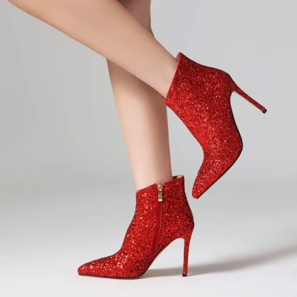 Women's Slender High Heel Short Boots Fashion Sexy Sequins Party Wedding Shoes