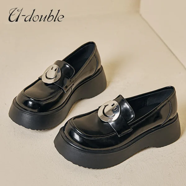 Fashion Women Genuine Leather Platform New Loefers Shoes Pumps Metal - Image 5