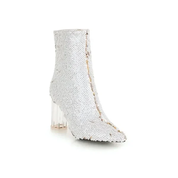 Women's Shoes Crystal High-heeled Pointed Boots Discoloration Sequins Thick Hee - Image 6