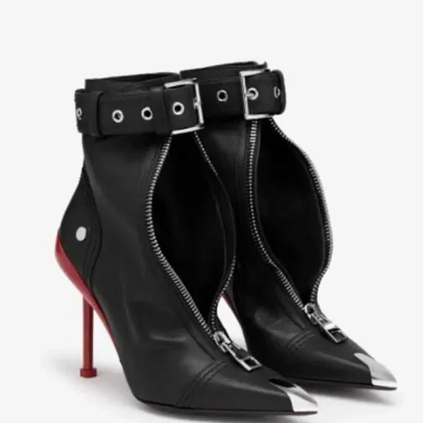 Women's Zipper High Heel Short Boots Fashion Pointed Belt Buckle Women's Ankle Boots - Image 3