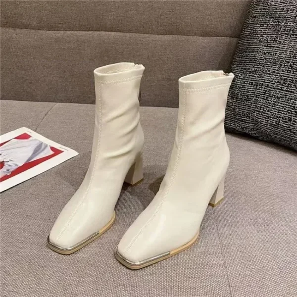 Women Ankle Boots Fashion Elegant Back Zippers Shoes Vintage Square Heels - Image 6