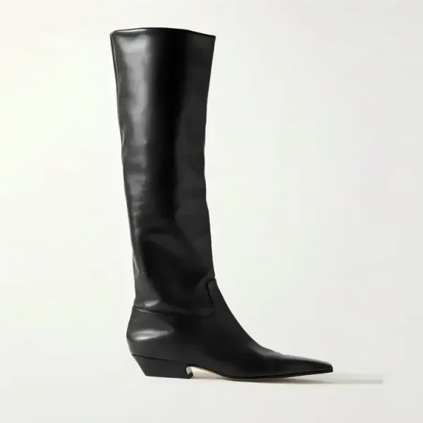 Knee High Women's Boots Autumn and Winter Square Toe Leather Fashionable - Image 3