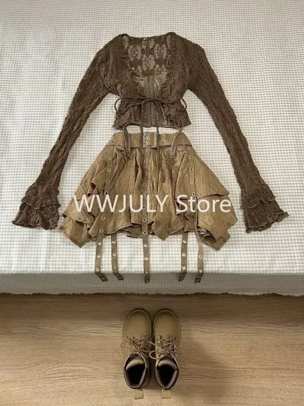 Woman Short Cardigan Slim Vest  Girl High Waist Skirt Hot Girls Korean Style Suit - Image 3