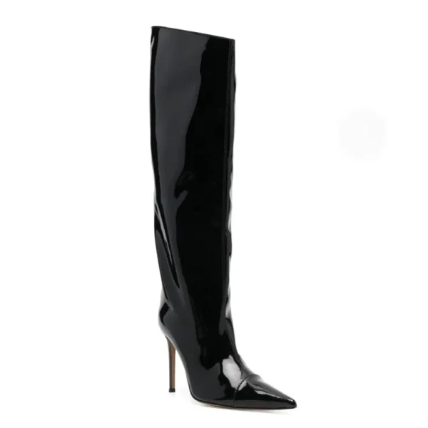 Women's Boots Patent Leather High Heel Boots Leopard Print Knee Boots - Image 2