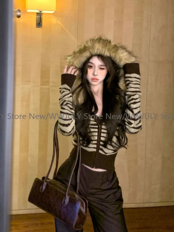 Casual Knitted Sweater Jacket Autumn Winter Vintage Korean Style Cardigan Chic - Image 3