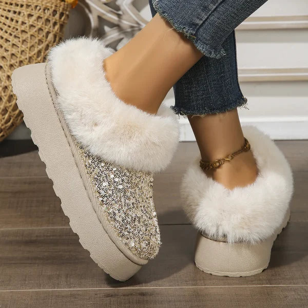 Faux Fur Winter Boots Women Fashion Sequined Cloth Warm Snow Boots - Image 7