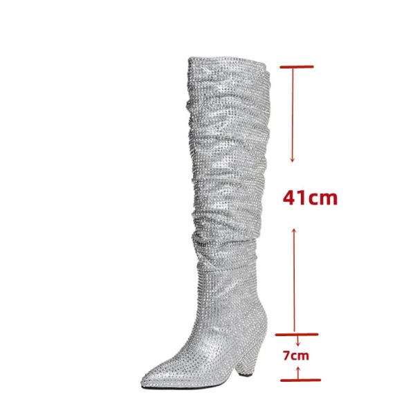 Women's Boots Shining Rhinestone Knee Boots European and American Fashion Sexy Boots - Image 8