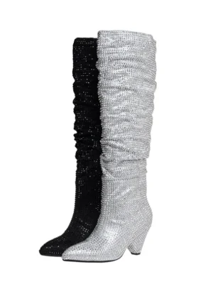 Women’s Boots Shining Rhinestone Knee Boots European and American Fashion Sexy Boots