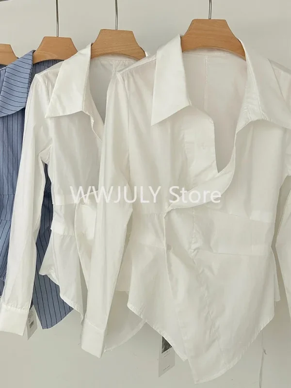 Women Stylish Korean Vintage Striped Shirts Long Sleeve Blouses Design - Image 7