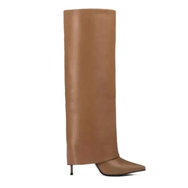 Women's Fashionable Knee High Leather Boots, Pointed Slim High-heeled Skirt Boots - Image 7