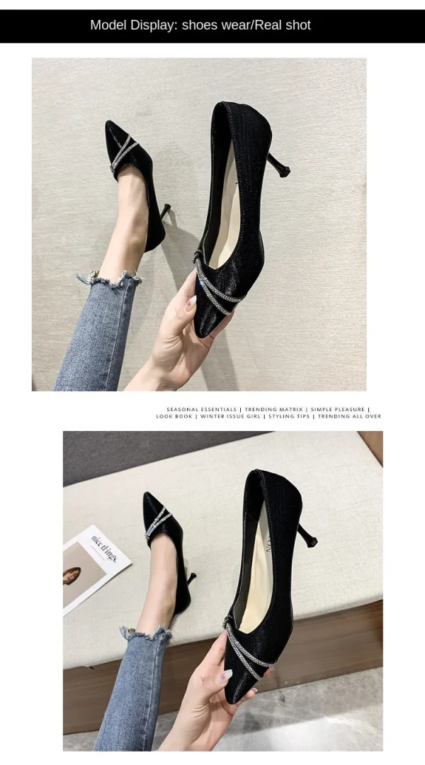 Women's Fashion Black Professional High Heels Pointy Skinny Heels - Image 8