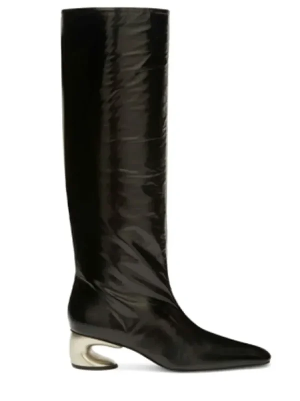 Fashion Knee Length Boots with Irregular Crystal Low Heel Women's Sleeved Mid Length Boots - Image 5