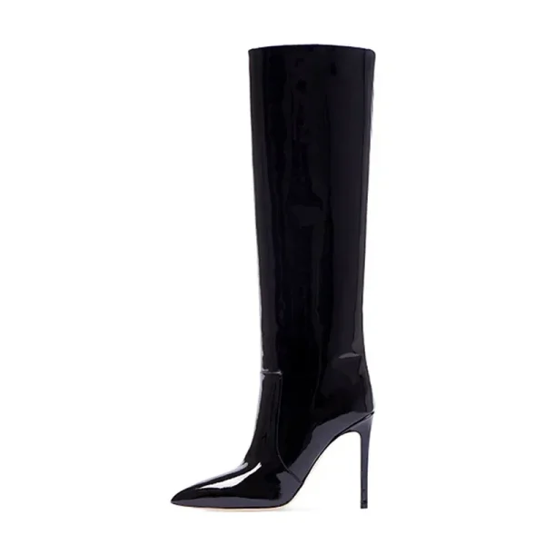 High Heel Pointed Patent Leather Knee-length Women's Boots Fashion Large Shoes Women's Boots - Image 3