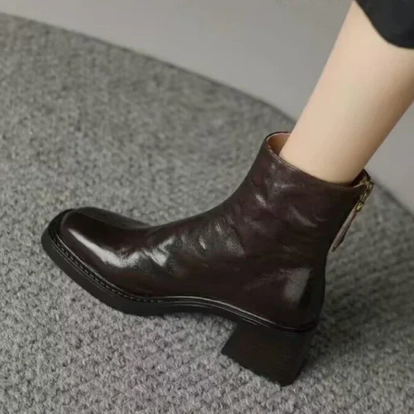 Chelsea Boots Genuine Leather Shoes for Women Retro Carved Boots Round Toe Ankle Boots - Image 3