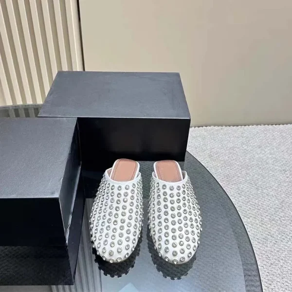 Fashionable Rhinestone Rivet Baotou Slippers Fashion Square Tail Muller Women's Shoes - Image 4