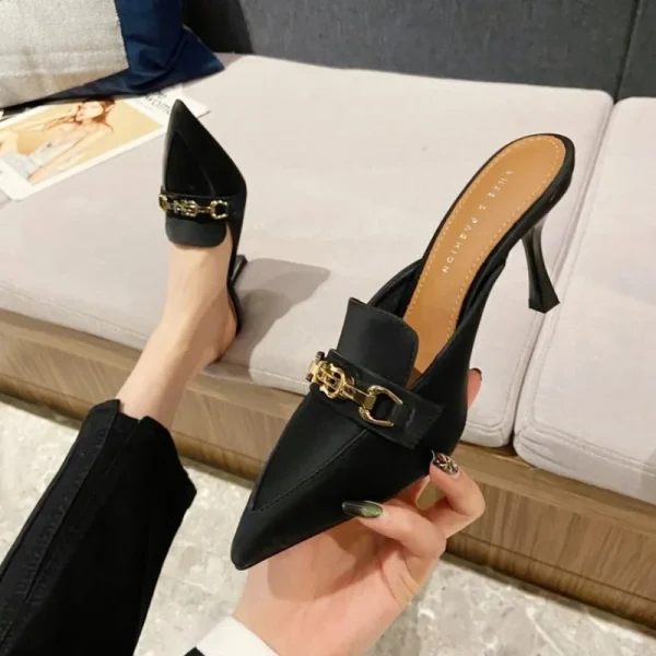 Snake Print Woman Pumps Slipper Fashion Gold Chain Sandal Shoes Ladies Pointed Toe Slip - Image 2